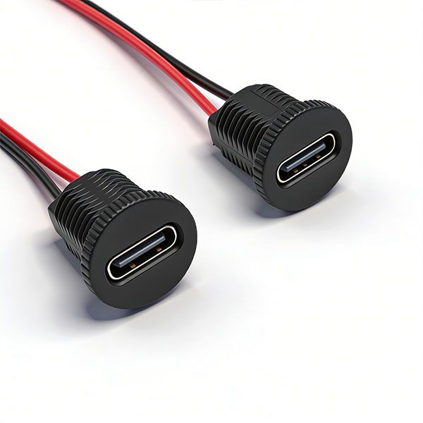 防水TYPE-C母座 两芯线 L=14.0 圆形螺纹 不带螺母