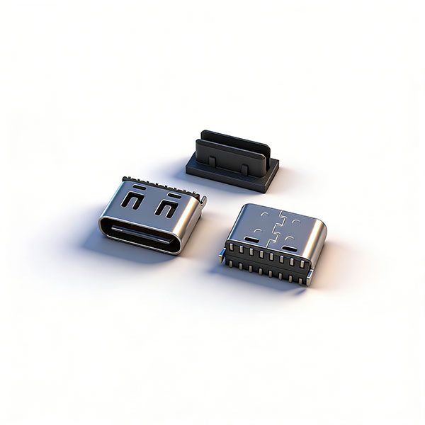 TC母座16P 立贴 L=6.0 三模 带中夹片 有弹