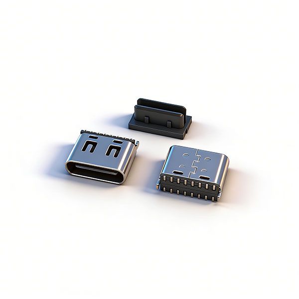 TC母座16P 立贴 L=6.5 三模 带中夹片 有弹