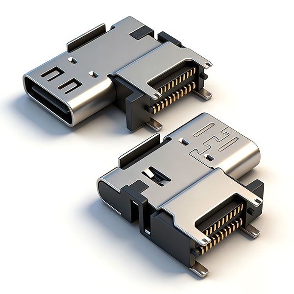 TC母座24P 侧贴 L=14.3 CH=8.60 四鱼叉脚 三模 外壳脚长1.8 有柱 304 高导铜 LCP 黑色 上弹下凸