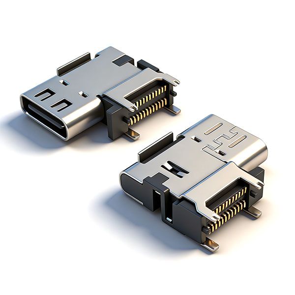 TC母座24P 侧贴 L=14.3 CH=7.20 四鱼叉脚 三模 外壳脚长1.8 有柱 304 高导铜 LCP 黑色 上弹下凸