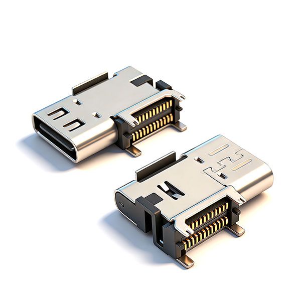 TC母座24P 侧贴 L=14.3 CH=5.10 四鱼叉脚 三模 外壳脚长1.8 有柱 上弹下凸