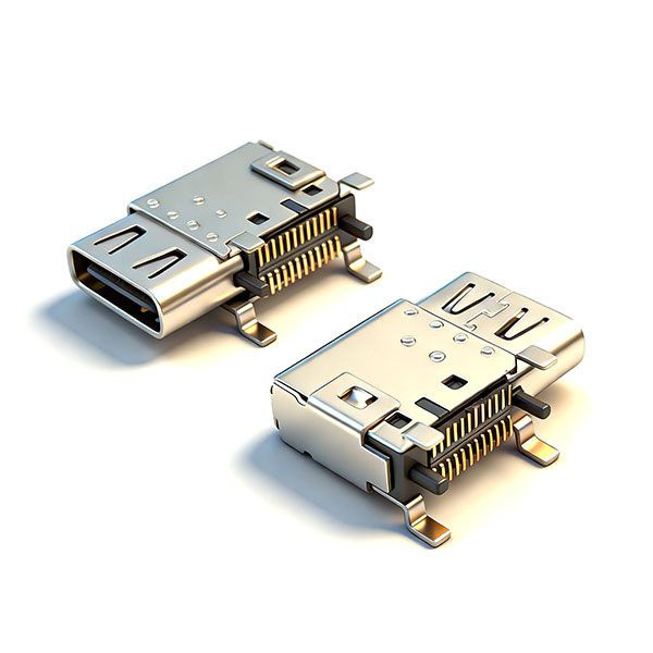 TC母座24P 侧贴 L=14.3 CH=5.10 鱼叉脚 三模 外壳脚长1.8 有柱 上弹下凸