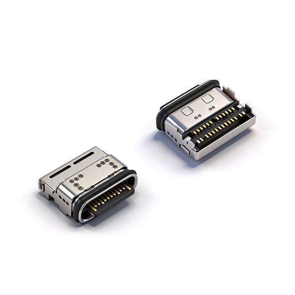 防水TC母座24P 四脚插板SMT+SMT L=8.65 舌片外露 不带凸点 锌合金 IPX8